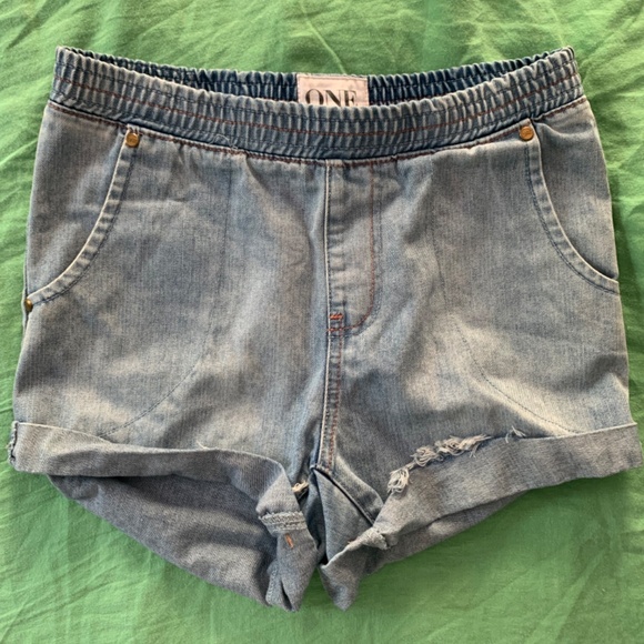 One Teaspoon Hunters Baggy Roll Cuff Pull On Denim Shorts No Distressing M - Picture 10 of 11
